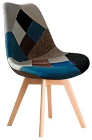 ΕΜ136,83 MARTIN Kαρέκλα Ξύλο PP, Ύφασμα Patchwork Blue Καρέκλα,  Φυσικό/Patchwork,  Ξύλο/Ύφασμα, , 4 Τεμάχια