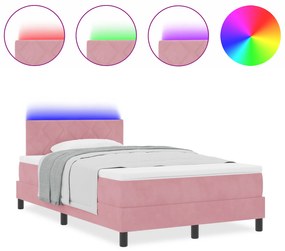 vidaXL Κρεβάτι Box Spring με Στρώμα & LED Ροζ 120x190 εκ Βελούδο