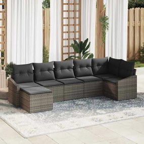 vidaXL Σέτ φαγητού για κήπο 7 pcs Γκρι Πολυ rattan, βαμμένο ατσάλι