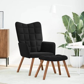 vidaXL Πολυθρόνα Χαλάρωσης με Σκαμπό από Μαύρο Βελούδο