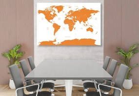 Εικόνα στον παγκόσμιο χάρτη φελλού με μεμονωμένες πολιτείες σε πορτοκαλί χρώμα - 90x60  arrow