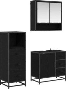 vidaXL Σετ Επίπλων Μπάνιου με ράφι 3 pcs Μαύρη Οξυά Επεξεργασμένο ξύλο