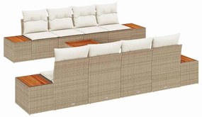 vidaXL Σετ Καναπέ Κήπου με μαξιλάρι 9 pcs Μπεζ Πολυ ράταν