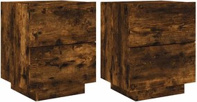 vidaXL Κομοδίνα με Φώτα LED 2 τεμ. Καπνιστή Δρυς από Επεξεργ. Ξύλο