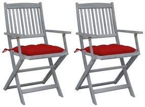 Καρέκλες Εξωτ. Χώρου Πτυσσόμενες 2 τεμ Ξύλο Ακακίας &amp; Μαξιλάρια - Κόκκινο
