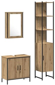 vidaXL Σετ Επίπλων Μπάνιου με ράφι 3 pcs Καφέ 33 x 33 x 185.5 εκ