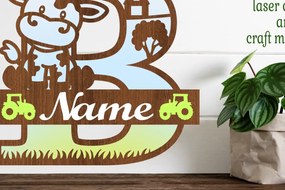 Σετ των 2 Intra απο ξύλο plywood 3mm-4mm πάχος - Μονόγραμμα κεφαλαίου αγελάδας Γράμμα B Αποκοπή Δίασταση 30x20 cm INTRAFABR-74483524