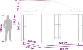 vidaXL Κιόσκι 3 x 3 m Κρεμ Πολυεστέρας και Χάλυβας 190 gsm