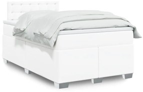 vidaXL Κρεβάτι Boxspring με Στρώμα Λευκό 120x200εκ.από Συνθετικό Δέρμα