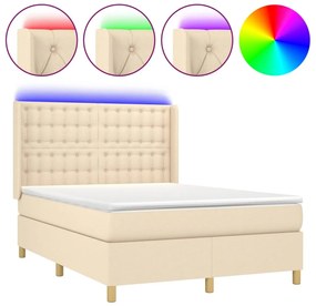 vidaXL Κρεβάτι Boxspring με Στρώμα &amp; LED Κρεμ 140x200 εκ. Υφασμάτινο