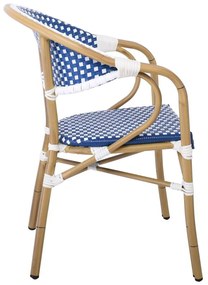 VEGERA Πολυθρόνα Dining Αλουμίνιο Φυσικό, Wicker Άσπρο - Μπλε, Στοιβαζόμενη