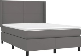 vidaXL Κρεβάτι Boxspring με Στρώμα &amp; LED Γκρι 140x200 εκ. Συνθ. Δέρμα
