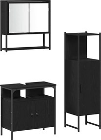vidaXL Σετ Επίπλων Μπάνιου με ράφι 3 pcs Μαύρο Επεξεργασμένο ξύλο