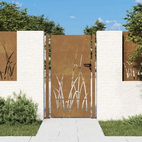 Πύλη Κήπου με Σχέδιο Γρασίδι 105 x 205 εκ. από Ατσάλι Corten