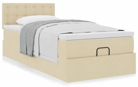 vidaXL Οθωμανικό κρεβάτι με στρώμα Cream 90x190cm ύφασμα