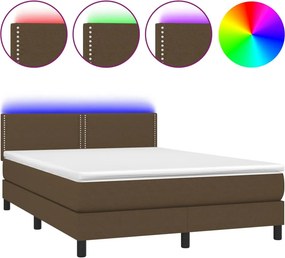 vidaXL Κρεβάτι Boxspring με Στρώμα &amp; LED Σκ.Καφέ 140x200 εκ Υφασμάτινο