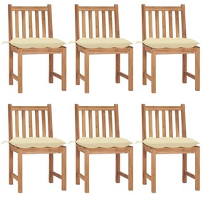 Καρέκλες Κήπου 6 τεμ. από Μασίφ Ξύλο Teak με Μαξιλάρια - Λευκό