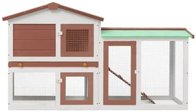 vidaXL Κλουβί Κουνελιών Μεγάλο Καφέ/Λευκό 145 x 45 x 84 εκ. Ξύλινο