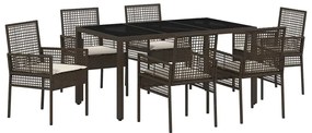 vidaXL Σέτ φαγητού για κήπο 7 pcs Καφέ Πολυ ράταν