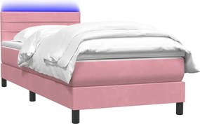 vidaXL Κρεβάτι Boxspring με Στρώμα &amp; LED ροζ 90x210 εκ. Βελούδινο