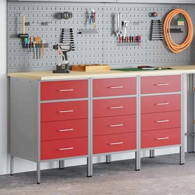 vidaXL Ντουλάπα Εργασίας 3 pcs Κόκκινο και Γκρίζο 150 x 55 x 85 εκ