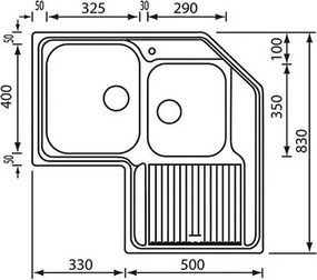 Sanitec Inox Zenith Scratch 11298 Left (83x83) - Γωνιακος Ανοξείδωτος Νεροχύτης