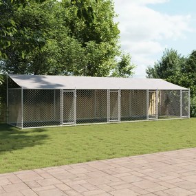 VidaXL Κλουβί Σκύλου με Οροφή και Πόρτες Γκρι 8x2x2 μ. Γαλβ. Χάλυβας