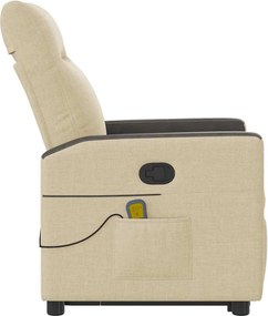 vidaXL Πολυθρόνα Μασάζ Ανακλινόμενη με Ανύψωση Κρεμ Υφασμάτινη