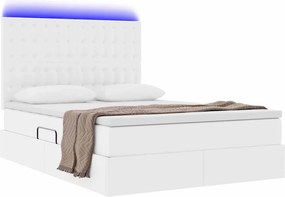 vidaXL Κρεβάτι με αποθηκευτικό χώρο και LED Καθαρό Λευκό 140 x 200 cm