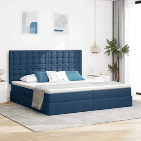 vidaXL LED Κρεβάτι αποθήκευσης με στρώμα Μπλε 200 x 200 cm Ύφασμα