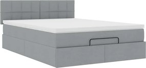 vidaXL Οθωμανικό κρεβάτι με στρώμα &amp; LEDs Ανοιχτό γκρι ύφασμα