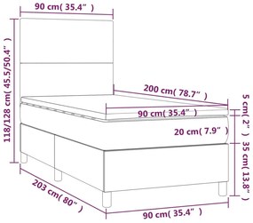 Κρεβάτι Boxspring με Στρώμα &amp; LED Αν.Γκρι 90x200 εκ. Βελούδινο - Γκρι