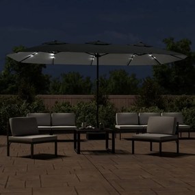 vidaXL Ομπρέλα Κήπου με Διπλή Κορυφή και LED Ανθρακί 449 x 265 εκ.