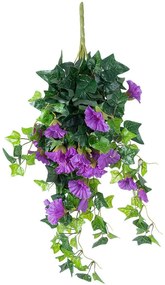 Τεχνητό Κρεμαστό Φυτό Morning Glory 21132 65cm Green-Purple GloboStar Pvc,Fabric