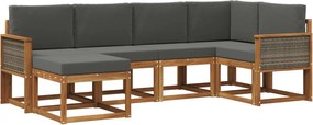 vidaXL Σειρά Καναπέ Εξωτερικού 6 pcs Φυσικό και Ανθρακί Πολυεστέρας