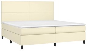 vidaXL Κρεβάτι Boxspring με Στρώμα & LED Κρεμ 200x200 εκ. Συνθ. Δέρμα
