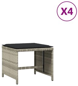 vidaXL Σκαμπό Κήπου 4 τεμ. Αν. Γκρι 41x41x36 εκ. Συνθ. Ρατάν Μαξιλάρια