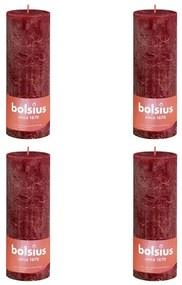 Bolsius Κεριά Κύλινδρος Ρουστίκ Shine 4τεμ Βελούδινο Κόκκινο 190x68χιλ - Κόκκινο