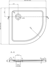 Mexen Flat ημι-κυκλικό ντους slim 90 x 90 cm, λευκό, σιφόνι χρωμίου - 41109090