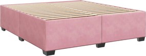 vidaXL Κρεβάτι Box Spring με Στρώμα και LED Ροζ 200 x 200 cm Βελούδο
