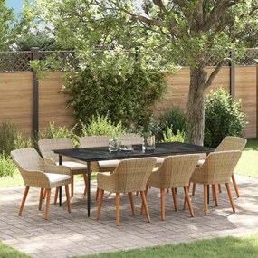 vidaXL Σέτ φαγητού για κήπο με μαξιλάρι 9 pcs Μπεζ συνθετικό ρατάν