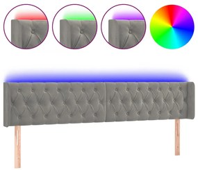 vidaXL Κεφαλάρι Κρεβατιού LED Ανοιχτό Γκρι 183x16x78/88 εκ. Βελούδινο