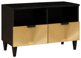 vidaXL Ντουλάπι TV Μαύρο και Χρυσό 70 x 33 x 46 εκ Μασίφ ξύλο μάνγκο