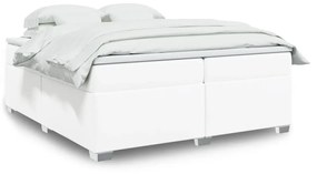 Κρεβάτι Boxspring με Στρώμα Λευκό 200x200 εκ. Συνθετικό Δέρμα - Λευκό