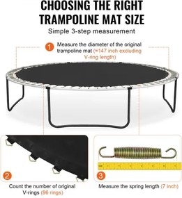 VEVOR Replacement Trampoline Mat Fits 14ft Frame 96 V-Rings 7" Spring Length