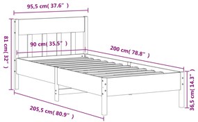 Σκελετός Κρεβατιού Χωρίς Στρώμα 90x200 εκ Μασίφ Ξύλο Πεύκου - Καφέ