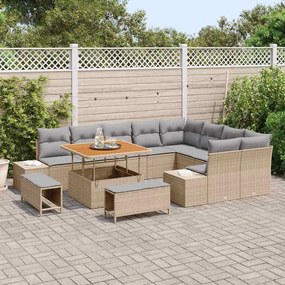vidaXL Σετ Καναπέ Κήπου με μαξιλάρι 12 pcs Μπεζ Πολυ ράταν