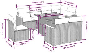 vidaXL Σαλόνι Κήπου Σετ 9 Τεμαχίων Γκρι Συνθετικό Ρατάν με Μαξιλάρια