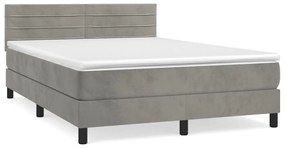 Κρεβάτι Boxspring με Στρώμα Ανοιχτό Γκρι 140x200 εκ. Βελούδινο - Γκρι