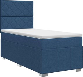 vidaXL Κρεβάτι box spring με στρώμα Μπλε 90 x 200 cm Ύφασμα